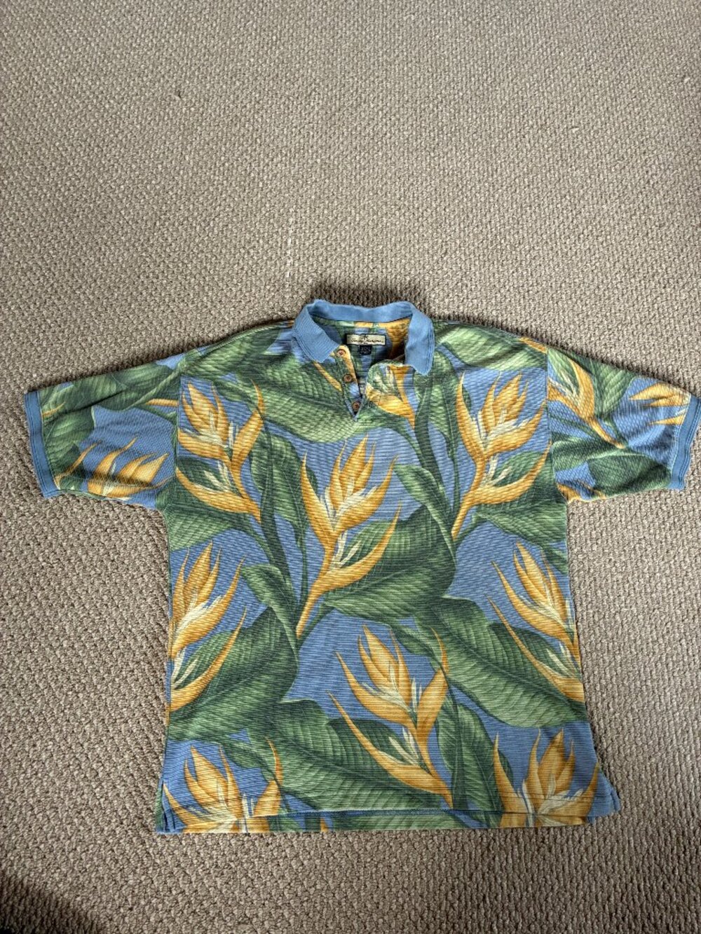 Tommy Bahama Hawaiian Tropical Print Silk Blend Golf Polo Resort Island L